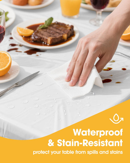 Niuara White Plastic Table Cloth - 15 Pack 54" × 108" Rectangle Disposable Tablecloths for 6FT Tables, Table Cover for Party, Holiday & Gathering Use
