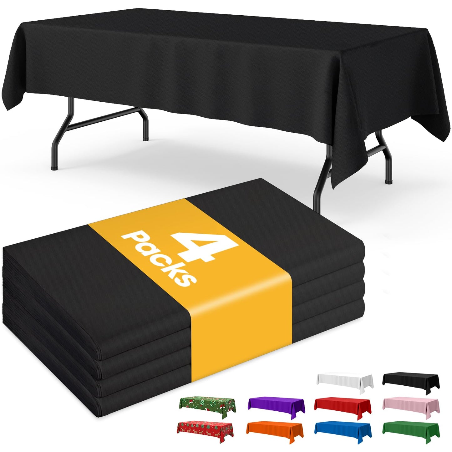 Niuara Black Plastic Table Cloth - 4 Pack 54" × 108" Rectangle Disposable Tablecloths for 6FT Tables, Table Cover for Party, Holiday & Gathering Use