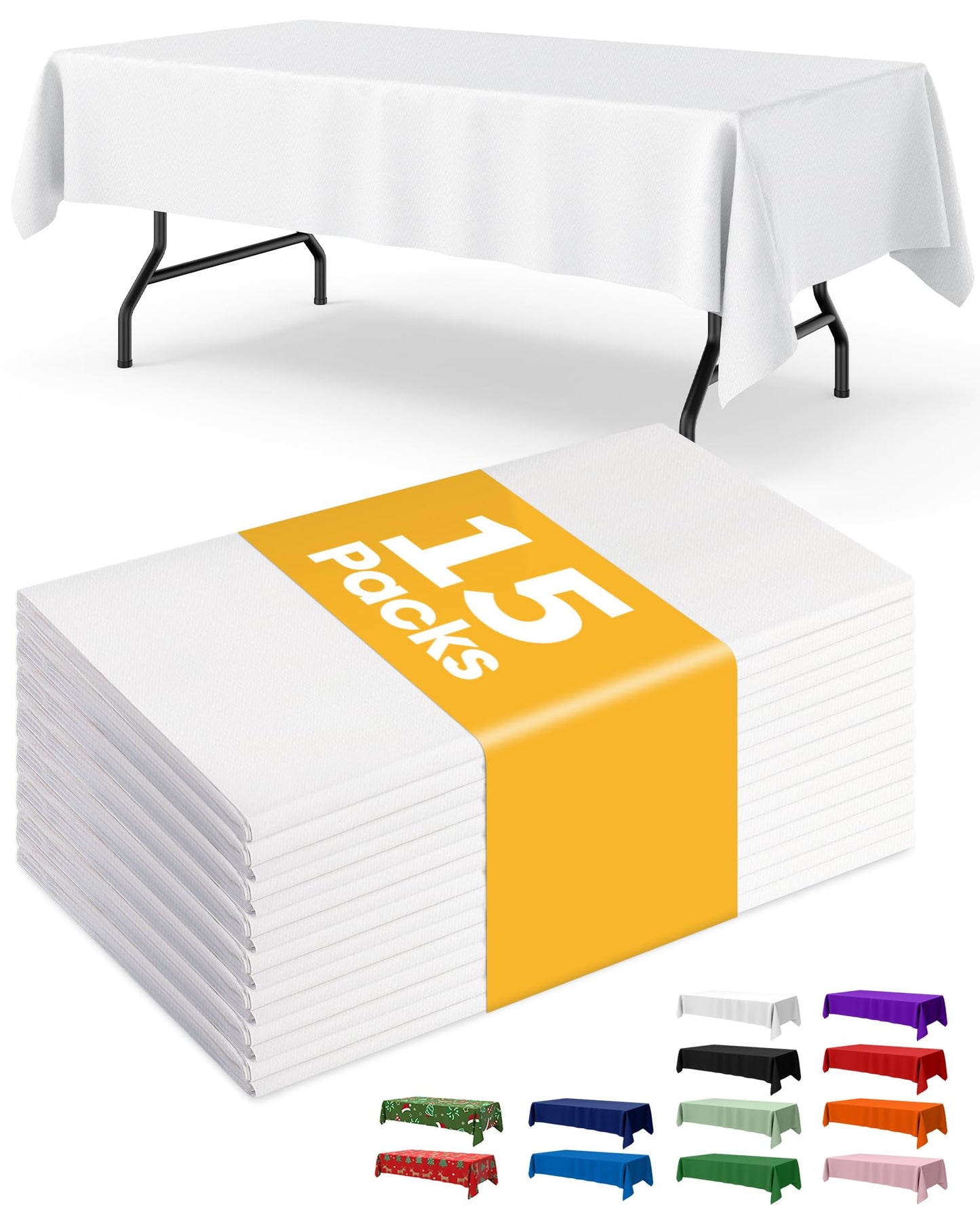 Niuara White Plastic Table Cloth - 15 Pack 54" × 108" Rectangle Disposable Tablecloths for 6FT Tables, Table Cover for Party, Holiday & Gathering Use