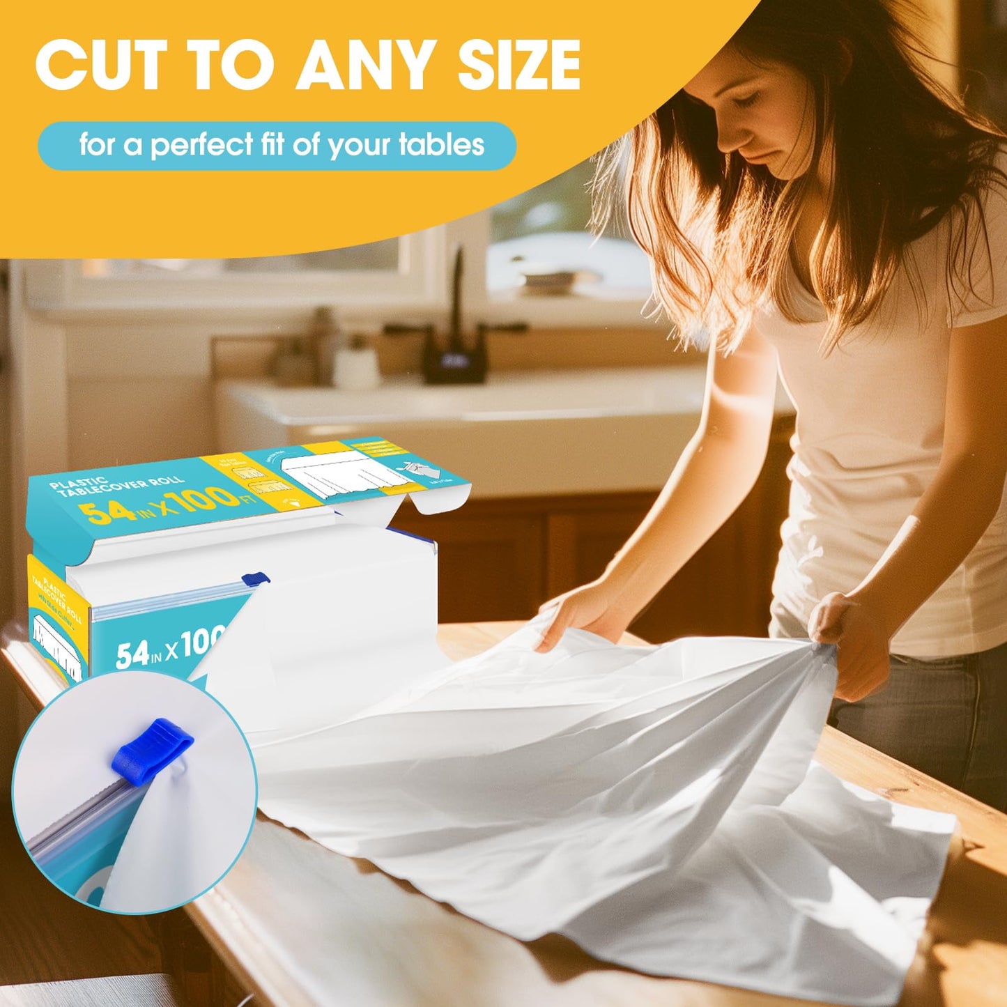 Niuara White Plastic Table Cover Roll - 54IN x 100FT, Table Cloth for Rectangle Table with Slide Cutter, Plastic Table Cloth Disposable with Cut-to-Size Design for Weddings, Banquets, Parties