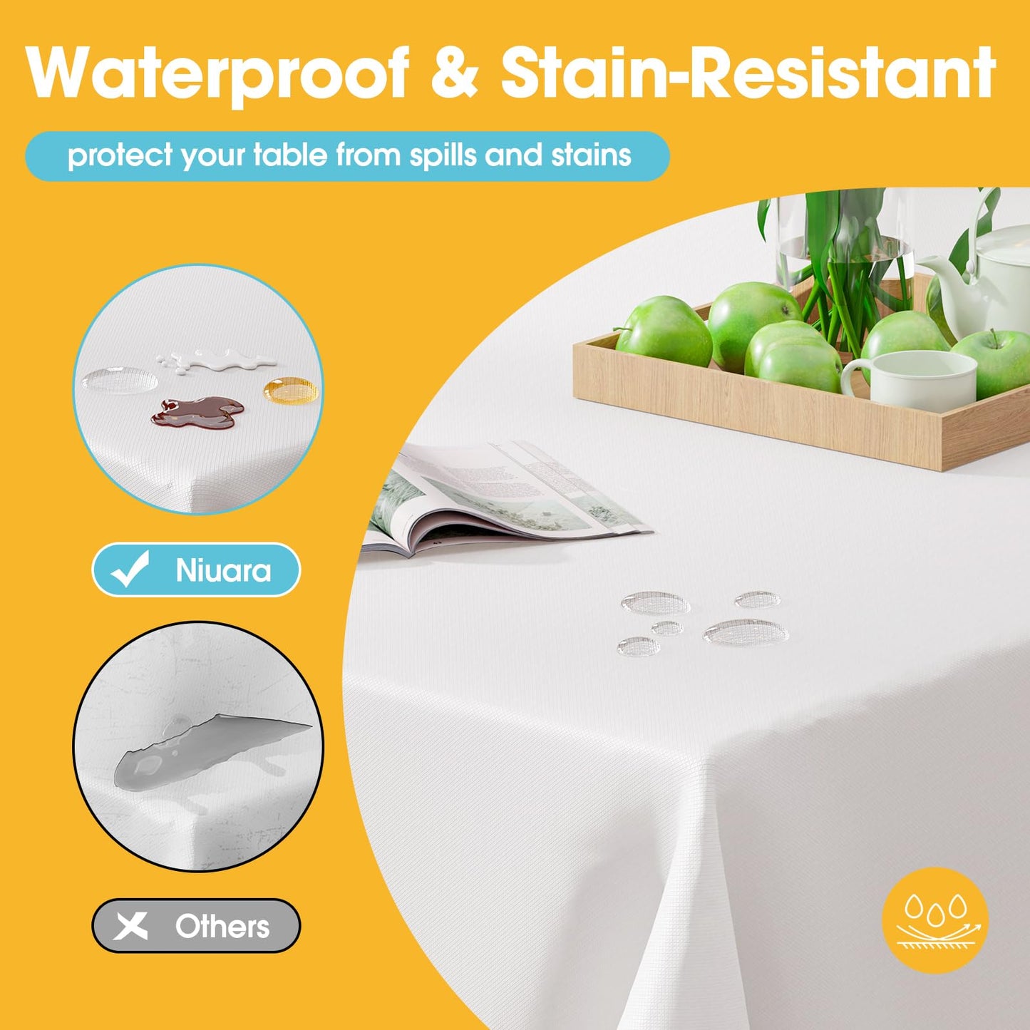 Niuara White Plastic Table Cover Roll - 54IN x 100FT, Table Cloth for Rectangle Table with Slide Cutter, Plastic Table Cloth Disposable with Cut-to-Size Design for Weddings, Banquets, Parties