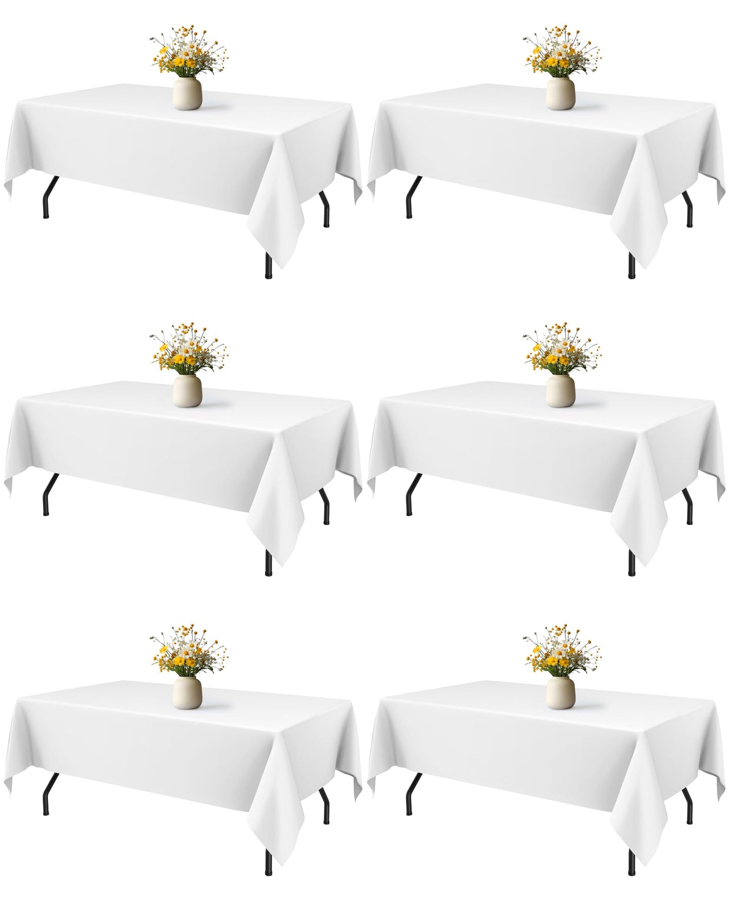 Niuara White Rectangle Table Cloth - 6 Pack, 60" x 84" Washable Polyester Tablecloth for 5FT Tables, Wrinkle-Resistant Table Cover for Weddings & Parties