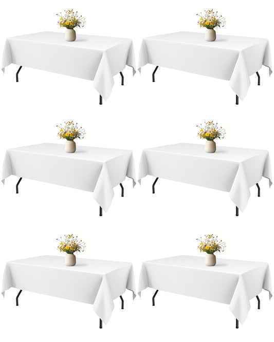 Niuara White Rectangle Table Cloth - 6 Pack, 60" x 84" Washable Polyester Tablecloth for 5FT Tables, Wrinkle-Resistant Table Cover for Weddings & Parties