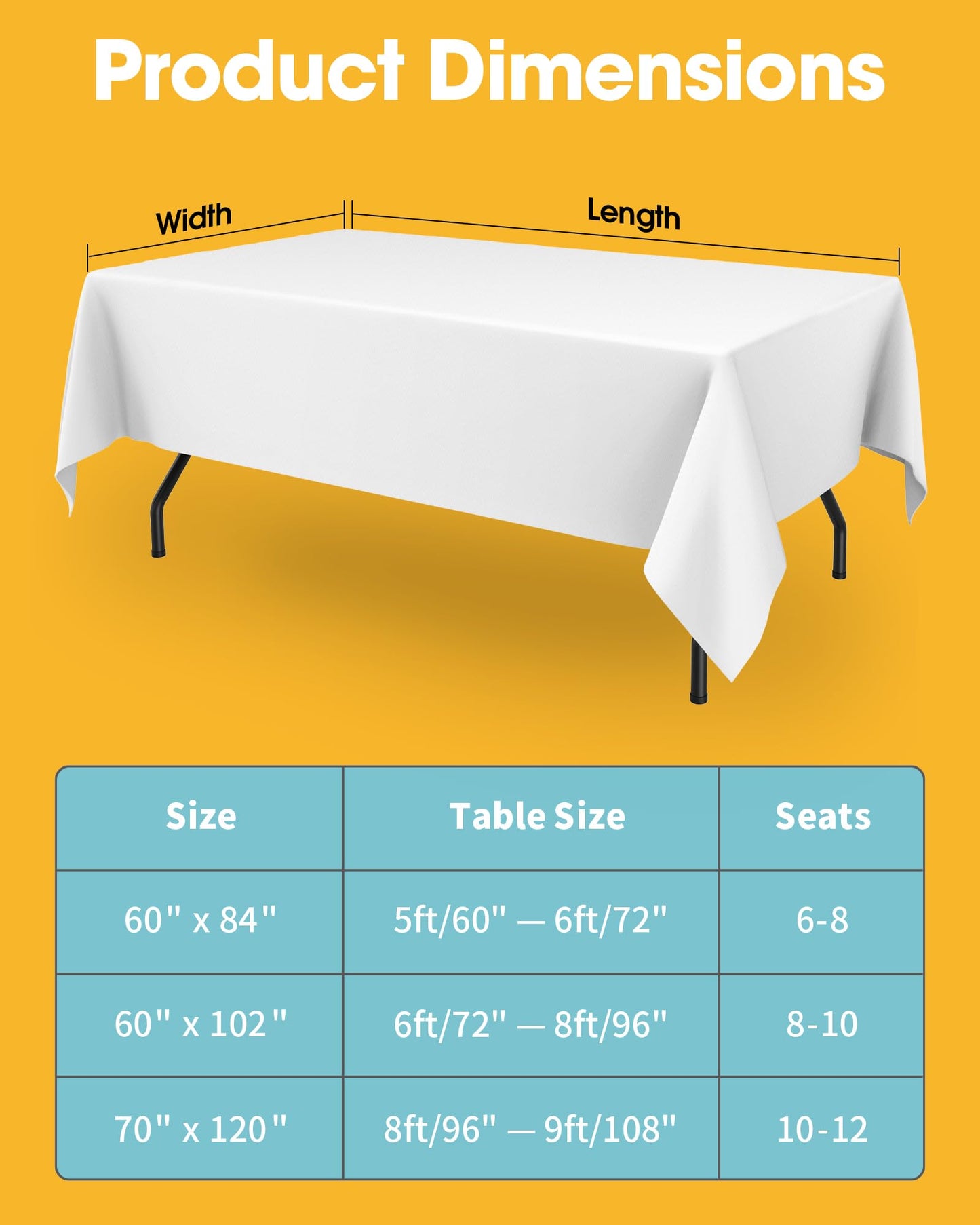 Niuara White Rectangle Table Cloth - 6 Pack, 60" x 84" Washable Polyester Tablecloth for 5FT Tables, Wrinkle-Resistant Table Cover for Weddings & Parties